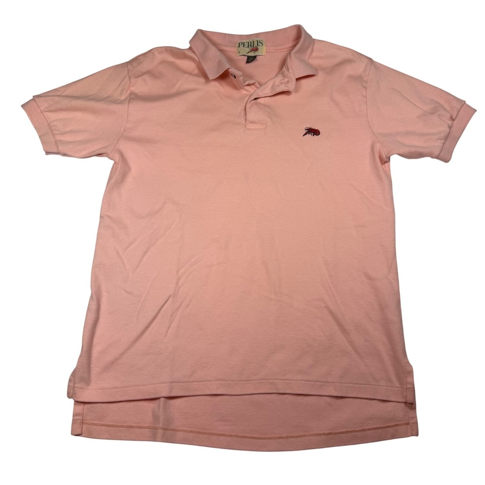 Perlis New Orleans Mens Pink Crawfish Logo Polo Shirt Combed Cotton Size M
